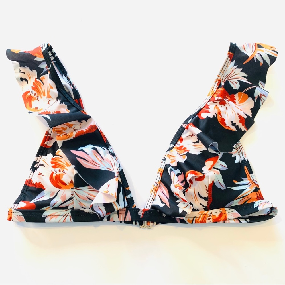 Ruffled Triangle Floral Bikini Top L